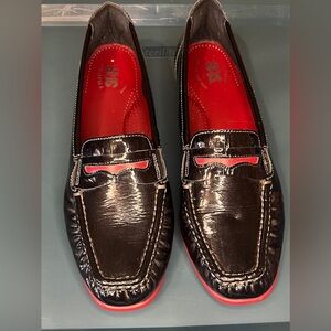 SAS Shoes Women's Penny J Slip On Penny Loafer Red on Black Sz 9.5 N